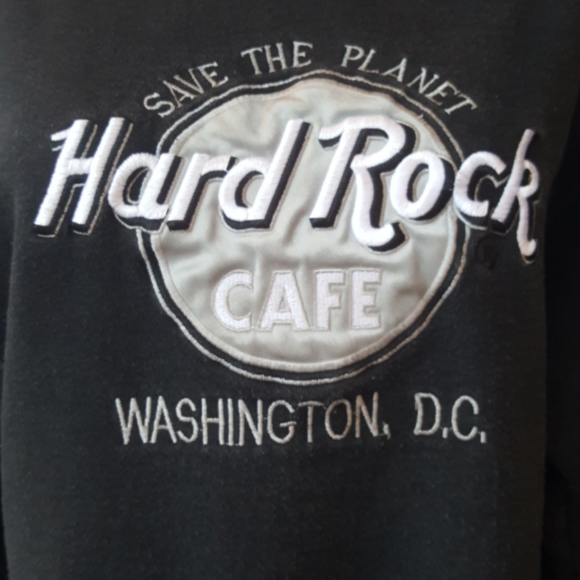HARD ROCK CAFE ♡ Sweet Vintage Thick Black Washington, DC Cut-Off Sweatshirt S - Picture 4 of 12